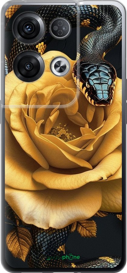 Силиконовый чехол Black snake and golden rose для Oppo Reno8 Pro 5G - 6068u-2615 изображение 