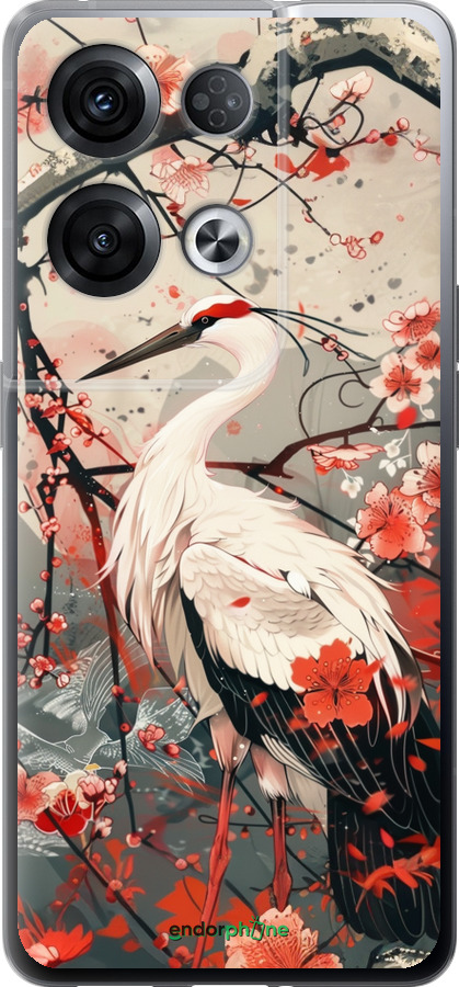 Силиконовый чехол Аист в цвету сакуры для Oppo Reno8 Pro 5G - 6109u-2615 изображение 