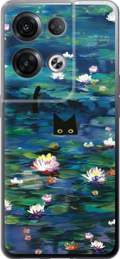 Силиконовый чехол із зображенням водяних лілій та кішок для Oppo Reno8 Pro 5G - 6257u-2615 изображение 