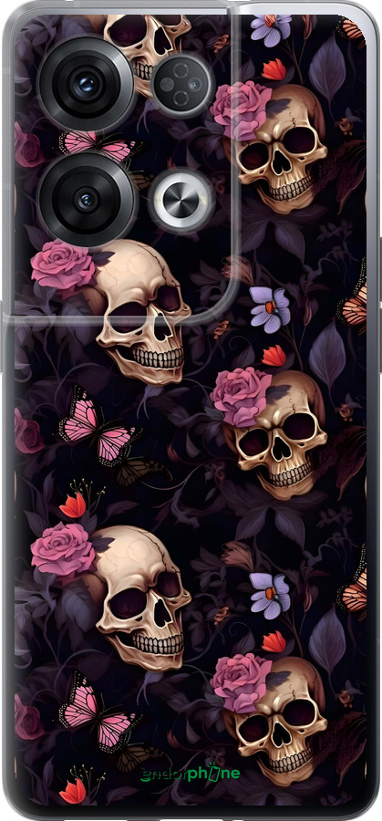 Силиконовый чехол Черепа и розы для Oppo Reno8 Pro 5G - 6316u-2615 изображение 