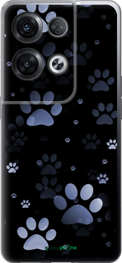Силиконовый чехол С синими отпечатками лап для Oppo Reno8 Pro 5G - 6441u-2615 изображение 
