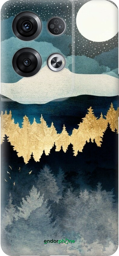 Силиконовый чехол Ночной пейзаж с лесом и горами для Oppo Reno8 Pro 5G - 6493u-2615 изображение 