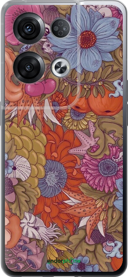 Силиконовый чехол Абстрактные цветы для Oppo Reno8 Pro 5G - 6526u-2615 изображение 