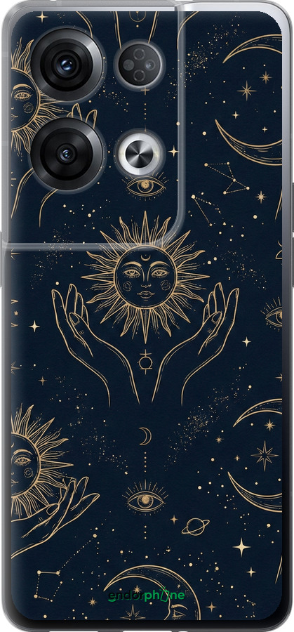 Силиконовый чехол Celestial Harmony: Sun & Moon Gold Mystic Pattern для Oppo Reno8 Pro 5G - 6778u-2615 изображение 
