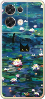 Силіконовий чехол с изображением водяных лилий и кошек для Oppo Reno8 5G - 6257u-2614 изображение 