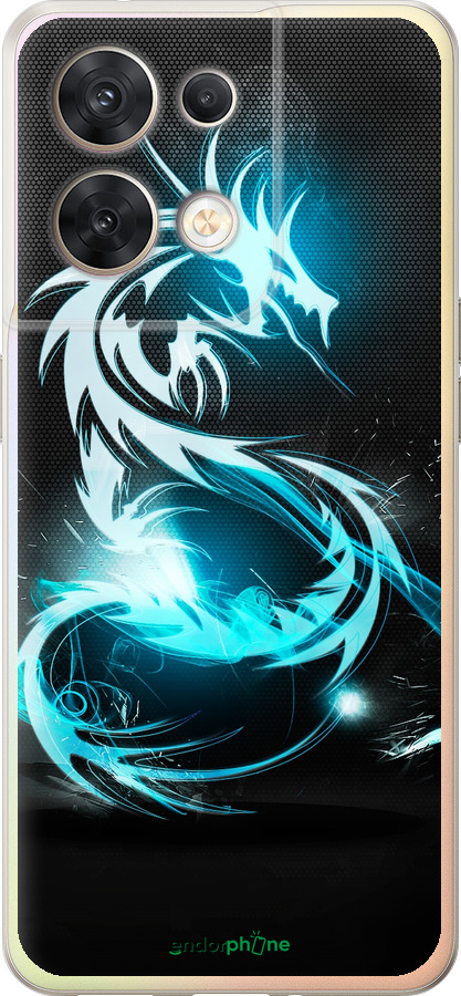 Силіконовий чехол Біло-блакитний вогненний дракон для Oppo Reno8 5G - 113u-2614 изображение 