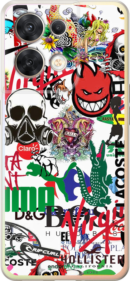 Силиконовый чехол Many different logos для Oppo Reno8 5G - 4022u-2614 изображение 