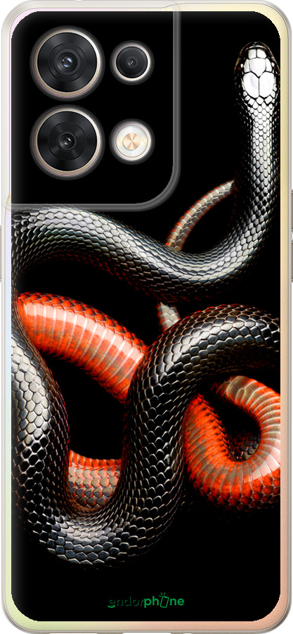 Силиконовый чехол Красно-черная змея на черном фоне для Oppo Reno8 5G - 4063u-2614 изображение 