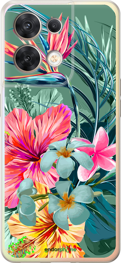 Силиконовый чехол Тропические цветы v1 для Oppo Reno8 5G - 4667u-2614 изображение 