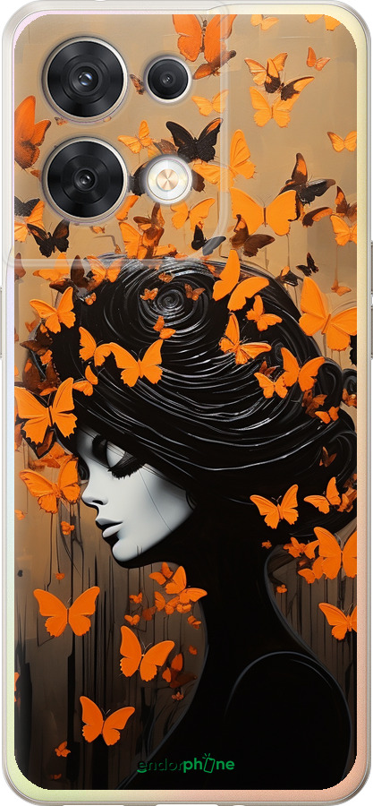 Силиконовый чехол Чехол для телефона Девушка с оранжевыми бабочками для Oppo Reno8 5G - 5940u-2614 изображение 