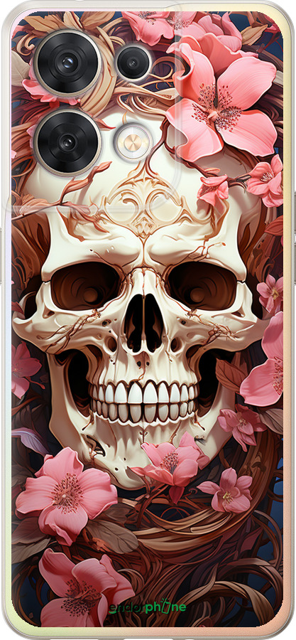 Силиконовый чехол Череп в розовых цветах для Oppo Reno8 5G - 5965u-2614 изображение 