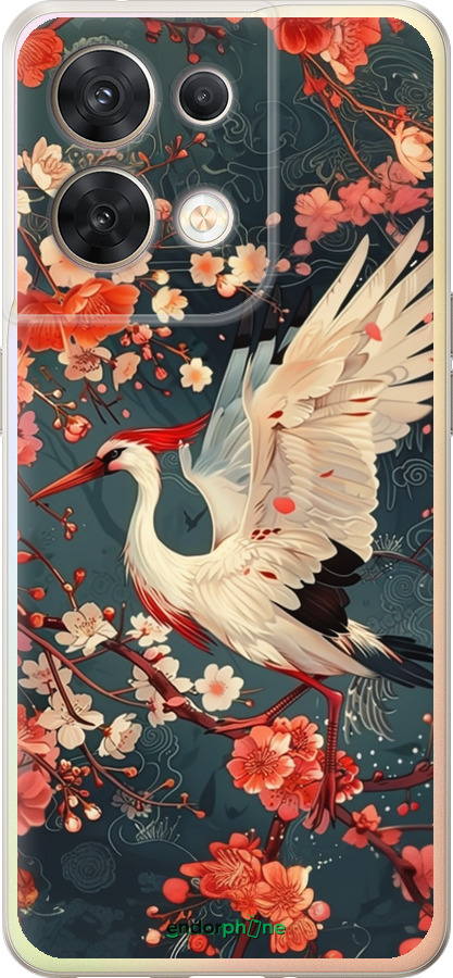 Силиконовый чехол Сакура и аист для Oppo Reno8 5G - 6108u-2614 изображение 