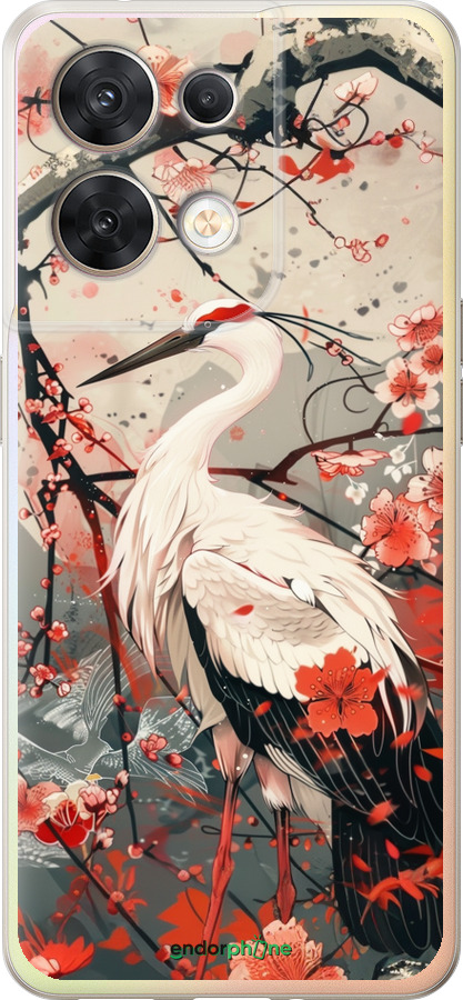 Силиконовый чехол Аист в цвету сакуры для Oppo Reno8 5G - 6109u-2614 изображение 