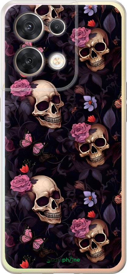 Силиконовый чехол Черепа и розы для Oppo Reno8 5G - 6316u-2614 изображение 
