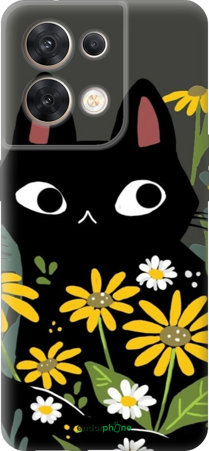 Силіконовий чехол Чорний кіт з квітами для Oppo Reno8 5G - 6448u-2614 изображение 