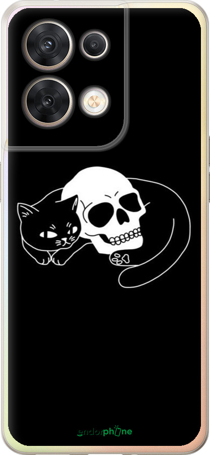 Силиконовый чехол С изображением кота и черепа для Oppo Reno8 5G - 6491u-2614 изображение 