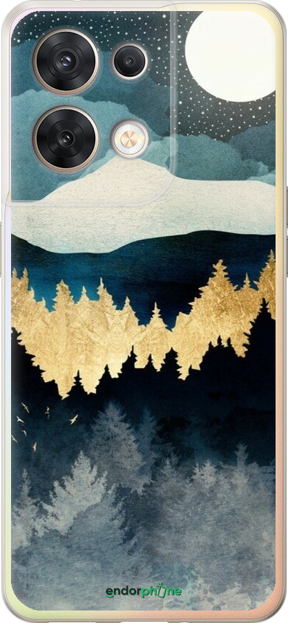 Силиконовый чехол Ночной пейзаж с лесом и горами для Oppo Reno8 5G - 6493u-2614 изображение 