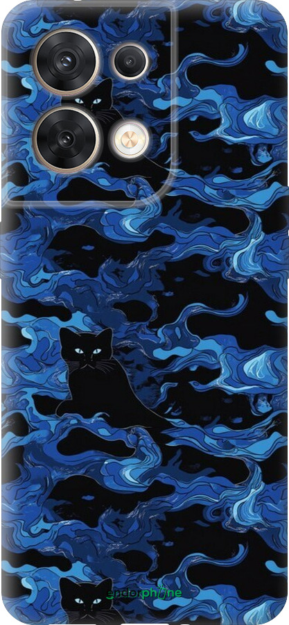 Силіконовий чехол Візерунок чорних котів на блакитному фоні для Oppo Reno8 5G - 6525u-2614 изображение 