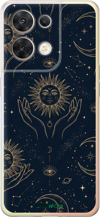 Силиконовый чехол Celestial Harmony: Sun & Moon Gold Mystic Pattern для Oppo Reno8 5G - 6778u-2614 изображение 