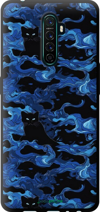 TPU чехол Абстрактный узор черных котов на синем фоне для Oppo Reno Ace - 6525b-1964 изображение 