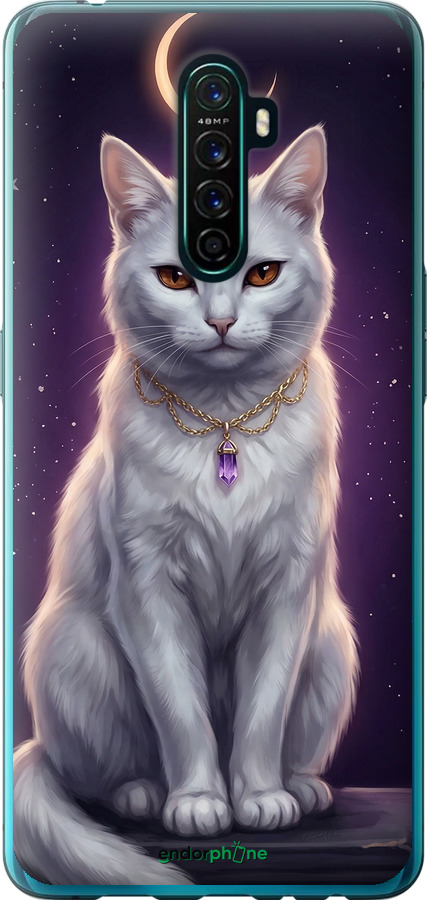 2D пластиковый чехол Mystic White Cat Gothic Dark Purple Gold для Oppo Reno Ace - 6805t-1964 изображение 