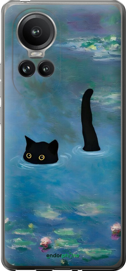 Силиконовый чехол С изображением кота и водяной лилии Monet для Oppo Reno10 Pro - 6519u-3109 изображение 