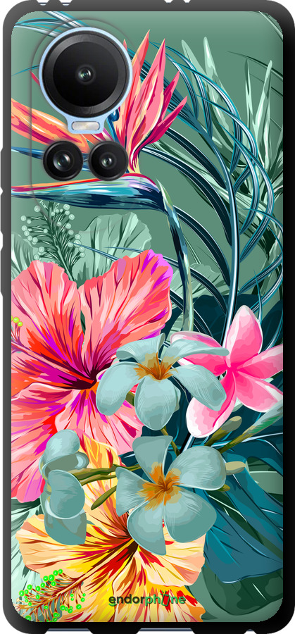 TPU zwart чехол Tropische bloemen v1 для Oppo Reno10 - 4667b-3107 изображение 