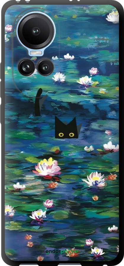 TPU чехол Чехол с изображением водяных лилий Моне и кошек для Oppo Reno10 - 6399b-3107 изображение 