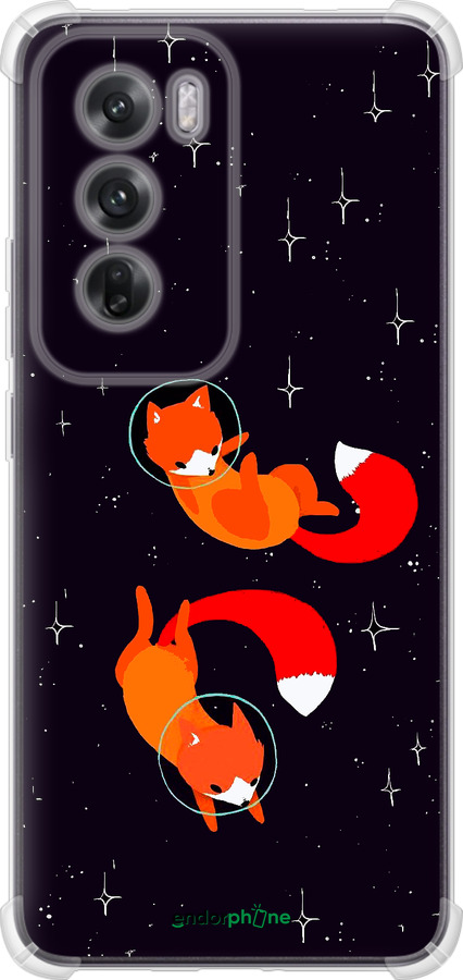 Силикон с усиленными углами чехол Лисички в космосе для Oppo Reno12 5G - 4519sp-3742 изображение 