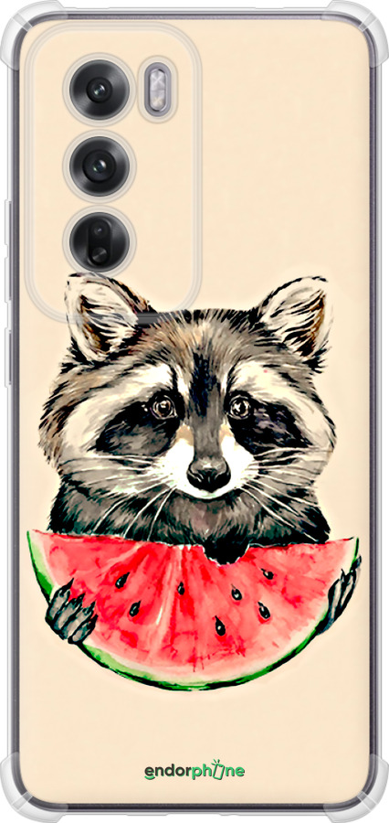 Силикон с усиленными углами чехол Енотик с арбузом для Oppo Reno12 5G - 4605sp-3742 изображение 