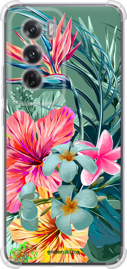 Силикон с усиленными углами чехол Тропические цветы v1 для Oppo Reno12 5G - 4667sp-3742 изображение 