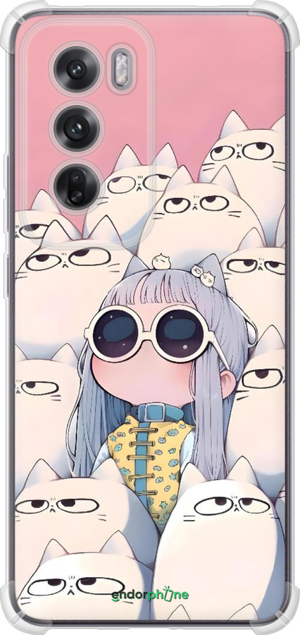 Силикон с усиленными углами чехол Малышка с котами для Oppo Reno12 5G - 6295sp-3742 изображение 