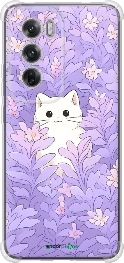 Силикон с усиленными углами чехол Котик в цветах для Oppo Reno12 5G - 6390sp-3742 изображение 