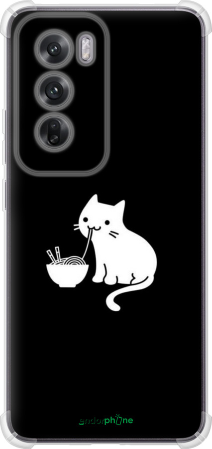 Силикон с усиленными углами чехол С милым котом на черном фоне для Oppo Reno12 5G - 6528sp-3742 изображение 