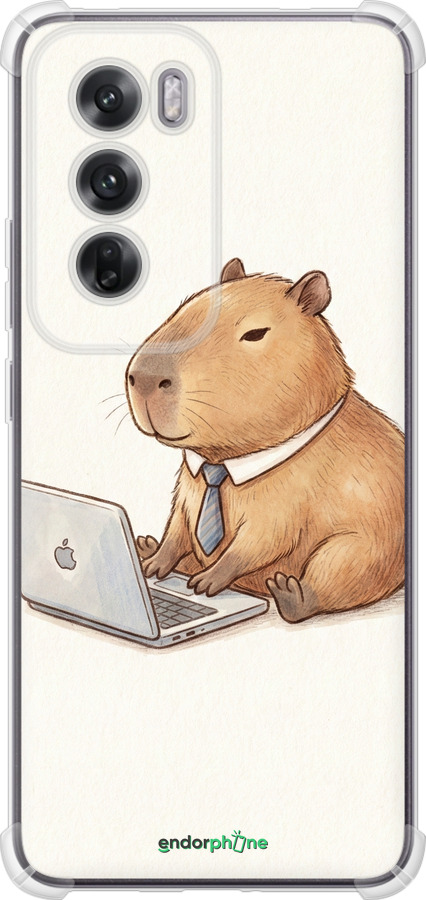 Силіконовий протиударний с посиленими кутами чехол Funny Capybara CEO Working для Oppo Reno12 5G - 6777sp-3742 изображение 