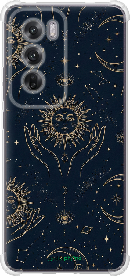 Силикон с усиленными углами чехол Celestial Harmony: Sun & Moon Gold Mystic Pattern для Oppo Reno12 5G - 6778sp-3742 изображение 