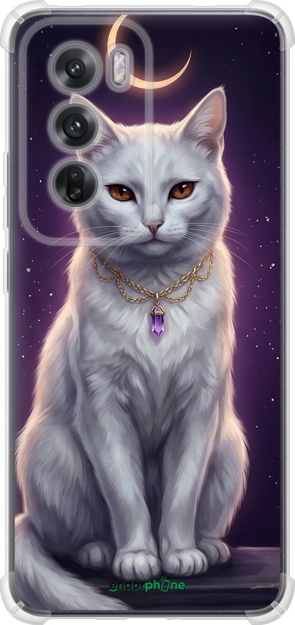 Силикон с усиленными углами чехол Mystic White Cat Gothic Dark Purple Gold для Oppo Reno12 5G - 6805sp-3742 изображение 
