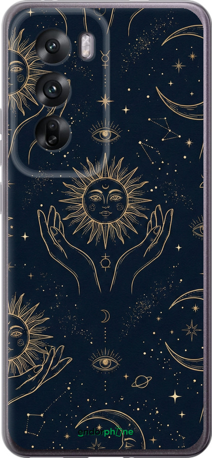 Силіконовий чехол Celestial Harmony: Sun & Moon Gold Mystic Pattern для Oppo Reno12 5G - 6778u-3742 изображение 