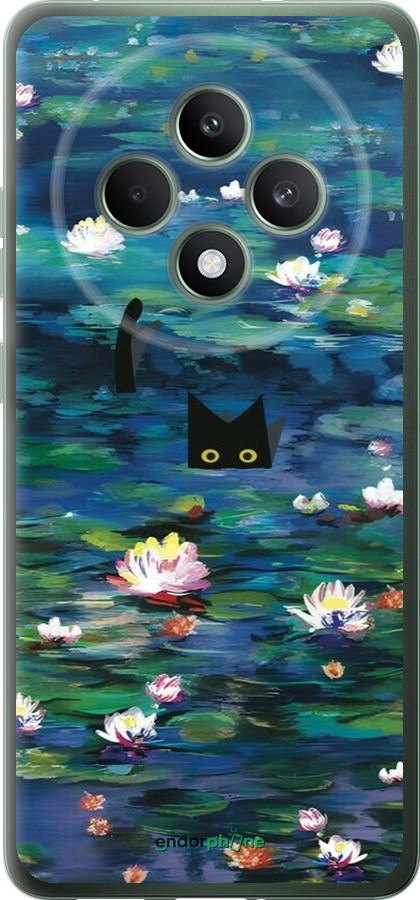Силіконовий чехол с изображением водяных лилий и кошек для Oppo Reno12 F 4G - 6257u-3847 изображение 