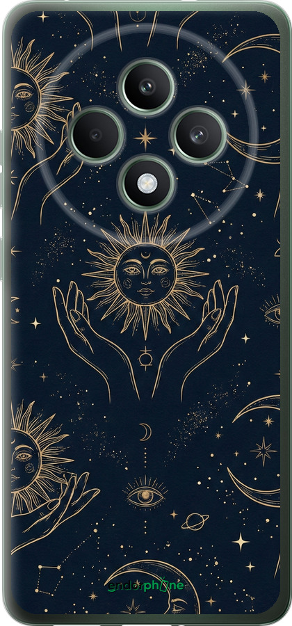 Силиконовый чехол Celestial Harmony: Sun & Moon Gold Mystic Pattern для Oppo Reno12 FS - 6778u-3867 изображение 