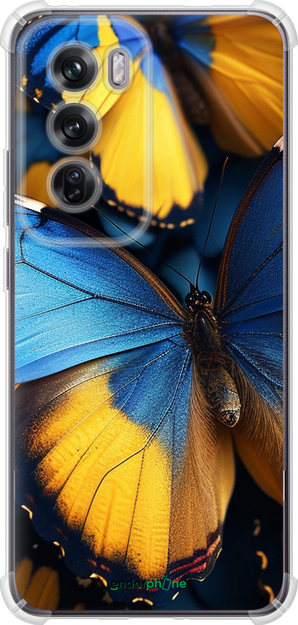 Силикон с усиленными углами чехол Желто-голубые бабочки для Oppo Reno12 Pro 5G - 6046sp-3740 изображение 