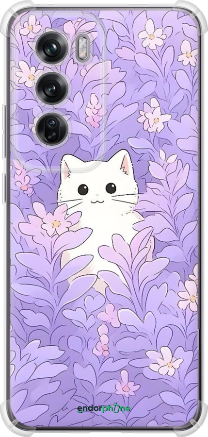 Силикон с усиленными углами чехол Котик в цветах для Oppo Reno12 Pro 5G - 6390sp-3740 изображение 