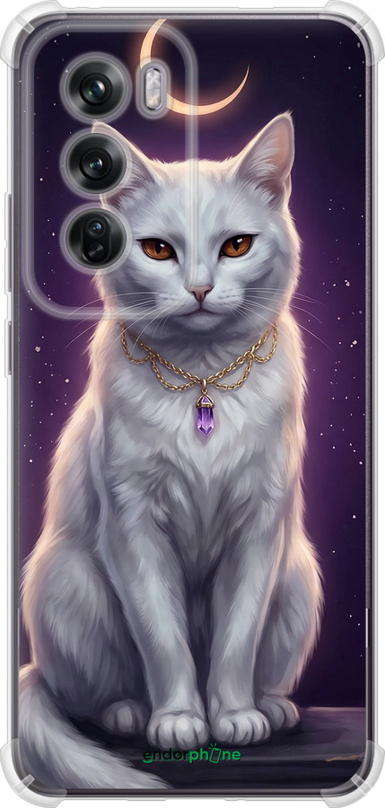 Силикон с усиленными углами чехол Mystic White Cat Gothic Dark Purple Gold для Oppo Reno12 Pro 5G - 6805sp-3740 изображение 