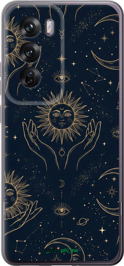 Силиконовый чехол Celestial Harmony: Sun & Moon Gold Mystic Pattern для Oppo Reno12 Pro 5G - 6778u-3740 изображение 
