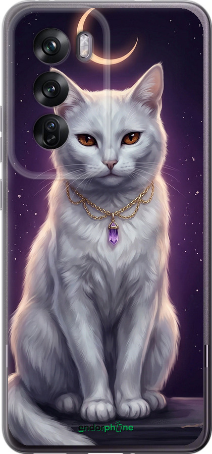 Силиконовый чехол Mystic White Cat Gothic Dark Purple Gold для Oppo Reno12 Pro 5G - 6805u-3740 изображение 