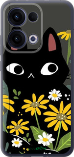 Силиконовый чехол Черный кот с цветами для Oppo Reno13 5G - 6448u-3944 изображение 