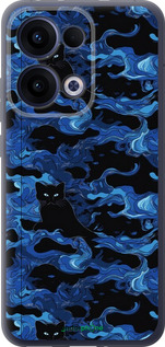 Силіконовий чехол Візерунок чорних котів на блакитному фоні для Oppo Reno13 5G - 6525u-3944 изображение 