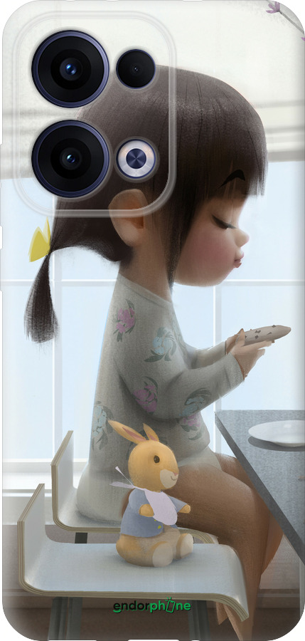 Силиконовый чехол Милая девочка с зайчиком для Oppo Reno13 5G - 4039u-3944 изображение 