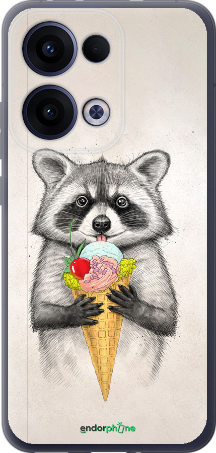 Силиконовый чехол Енотик с мороженым для Oppo Reno13 5G - 4602u-3944 изображение 