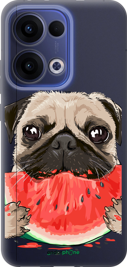 Силиконовый чехол Мопс и арбуз для Oppo Reno13 5G - 4665u-3944 изображение 